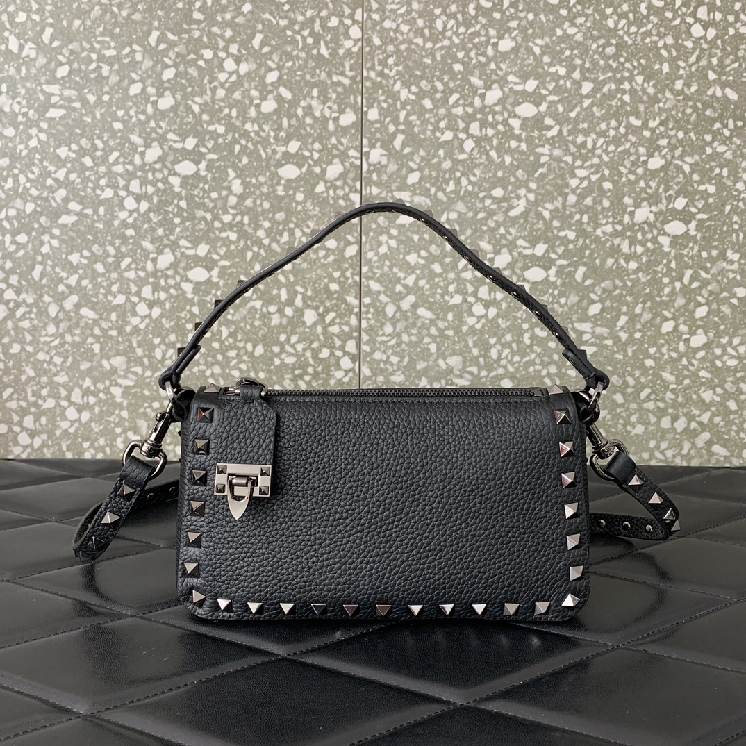 Valentino Garavani Rockstud Small Crossbody Bag in Black Grainy Calfskin